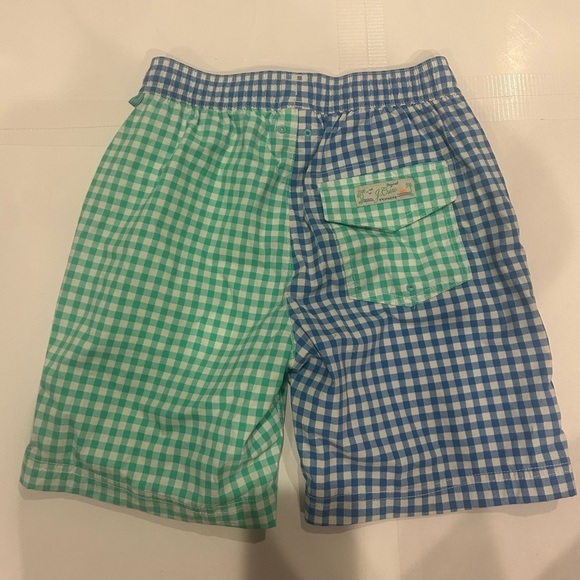 Crewcuts Swim Trunks Boys 12 Lined Gingham Green Blue Beach Ocean - Picture 2 of 12